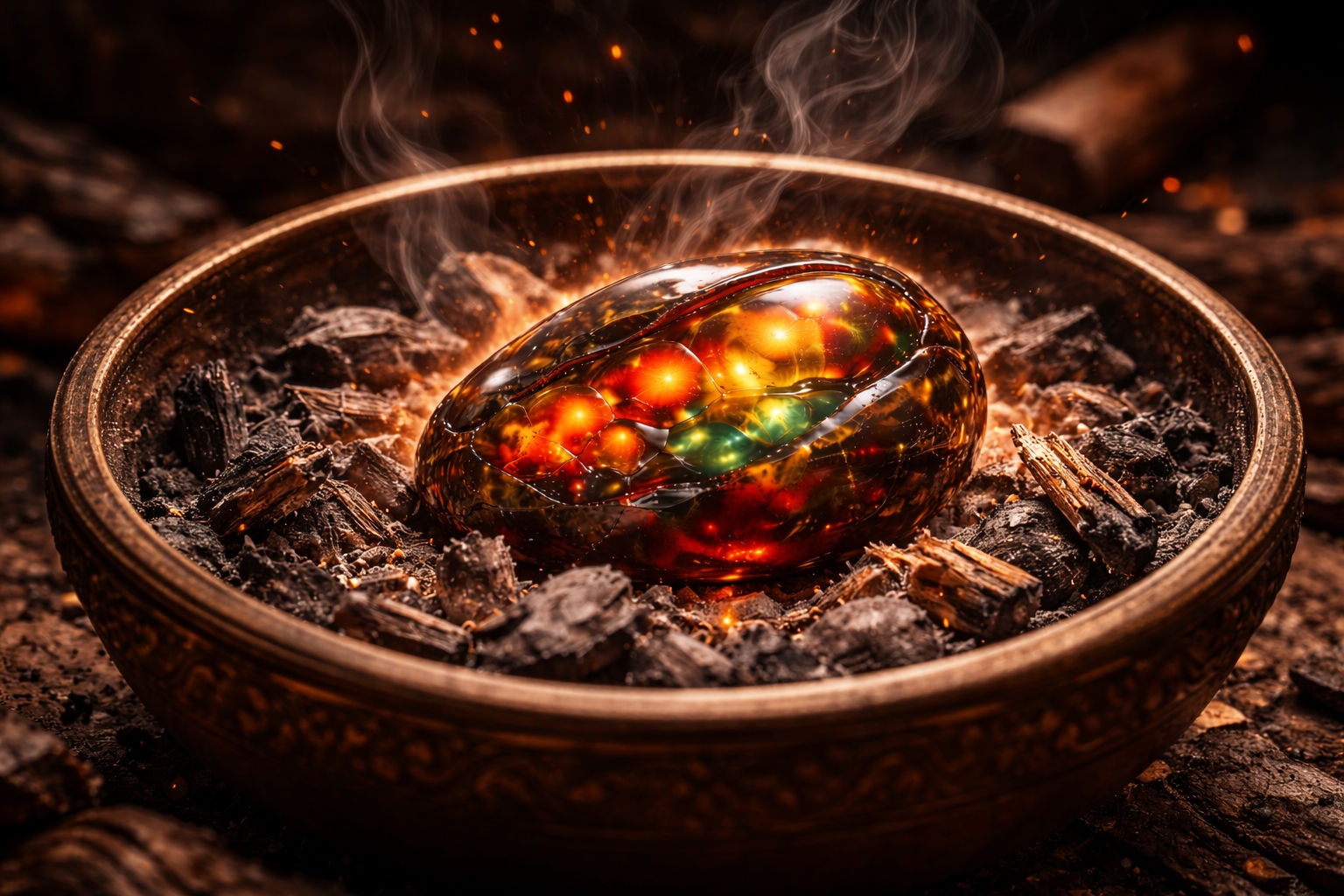 Coloca la piedra en un cuenco con cenizas de maderas nobles para que absorba la pureza del fuego residual.