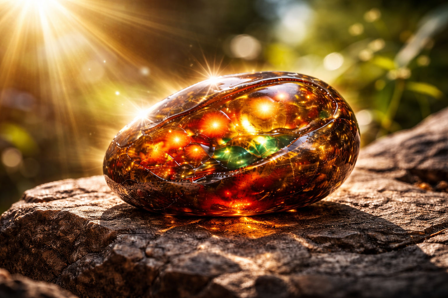 Expón la piedra al sol más fuerte durante 15 minutos para que absorba el máximo potencial calórico. A diferencia de otros cuarzos, el Ágata de Fuego prospera bajo la intensidad solar, reactivando sus destellos internos.