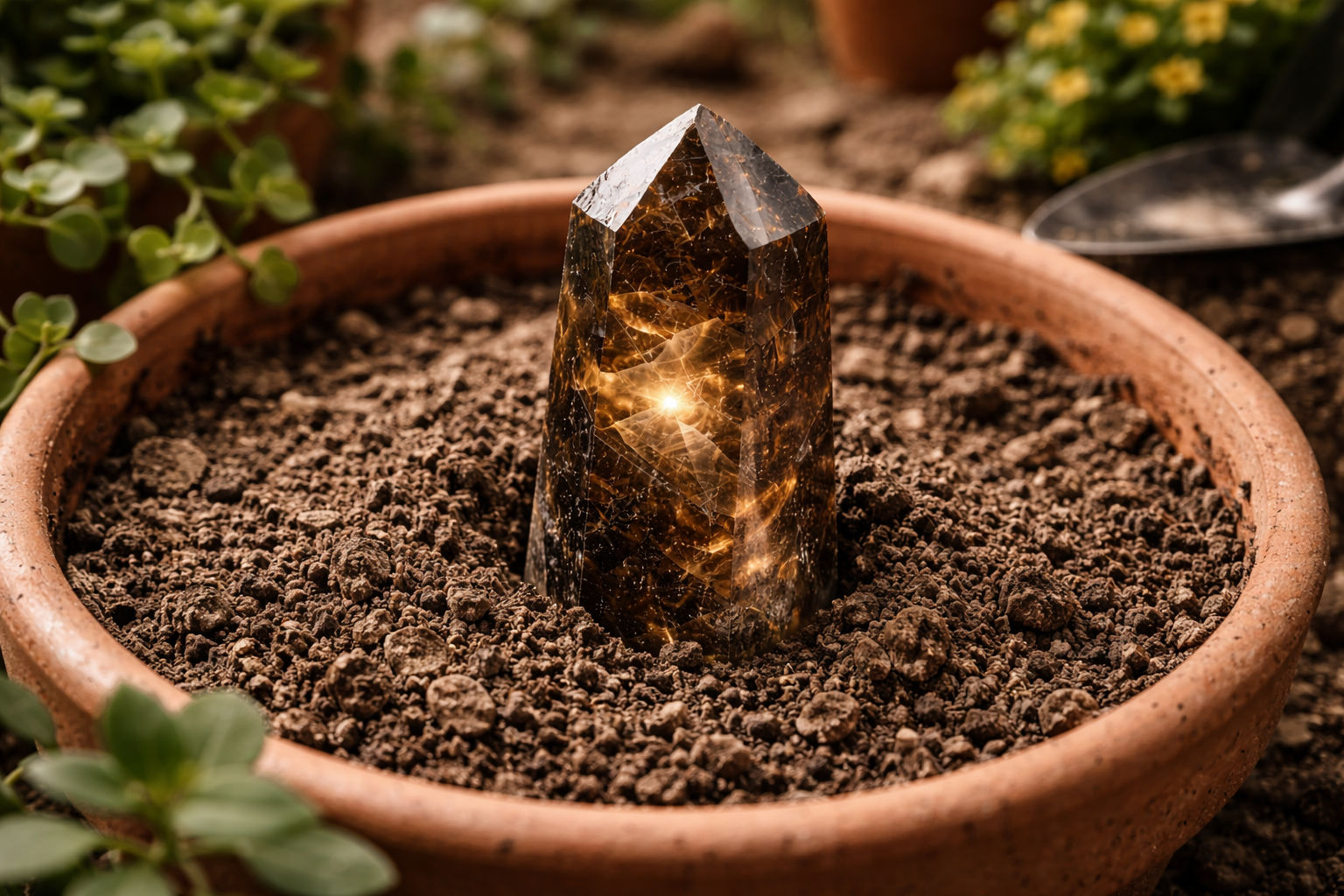 Coloca la piedra en una maceta o en el jardín durante 24 horas para que la tierra neutralice las cargas. Este método es el más afín a su naturaleza, permitiéndole