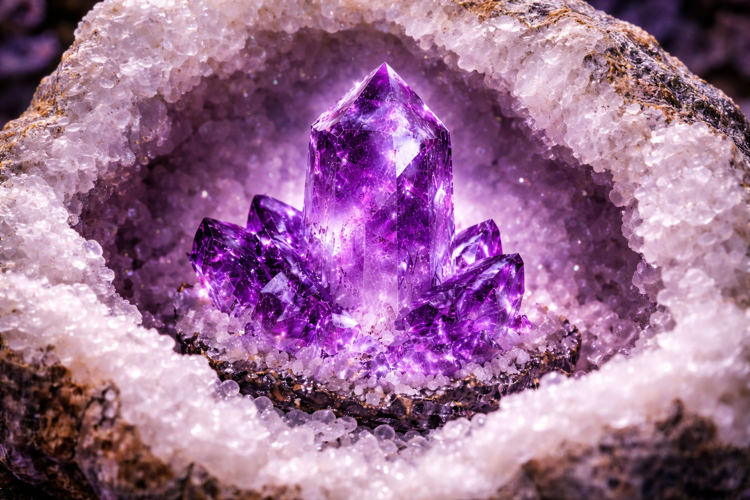 Coloca tu piedra pequeña dentro de una geoda de cuarzo blanco para que se recargue por resonancia armónica. Este proceso es como poner el cristal en una estación de carga rápida, devolviéndole su vitalidad original.