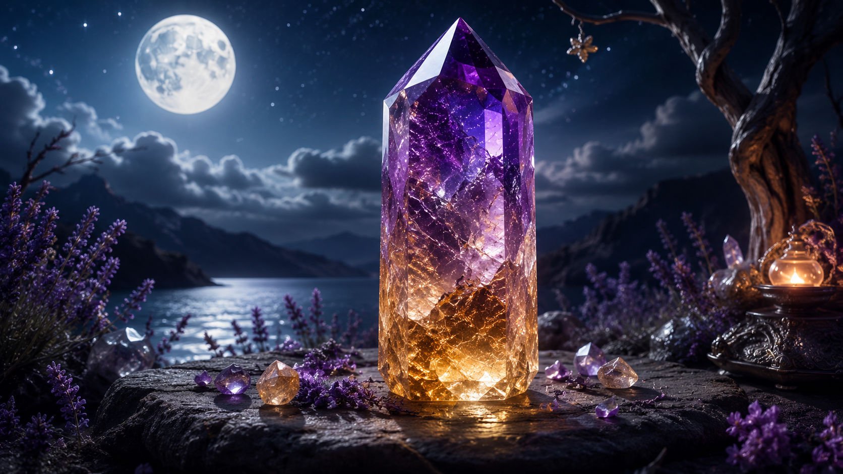Expón el cristal al cielo nocturno durante las fases donde la luna expande su poder e influjo sobre las aguas de la Tierra. La luz plateada aviva la fuerza psíquica y protectora de su zona violeta, sintonizándola con las dimensiones más elevadas de la conciencia.