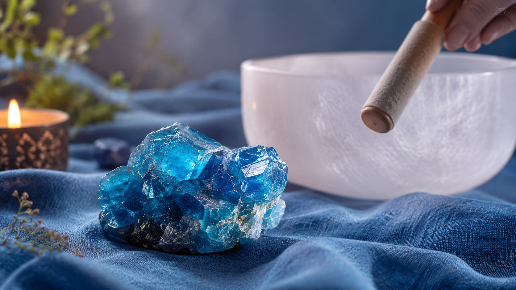 Coloca la gema sobre una tela de lino azul y haz sonar el cuenco en la frecuencia de los chakras superiores. La onda acústica sacudirá las densidades incrustadas en los microcanales internos de la piedra sin comprometer su integridad.