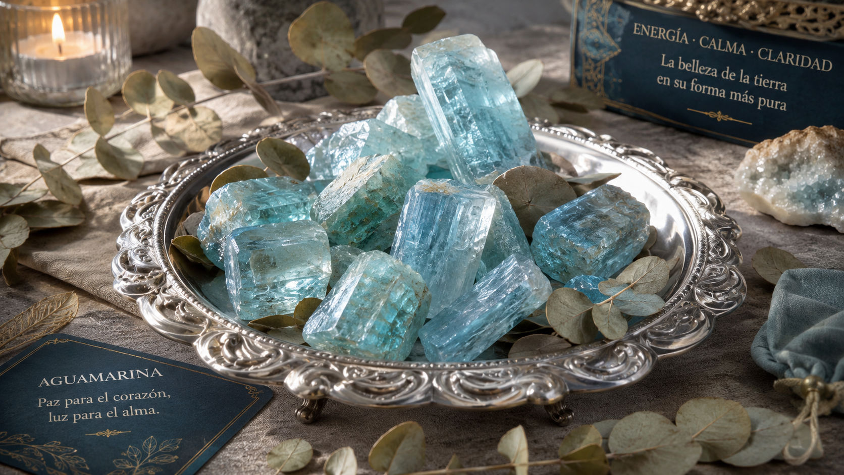 Cristales de Aguamarina en el salón para disolver las tensiones familiares y atraer armonía.