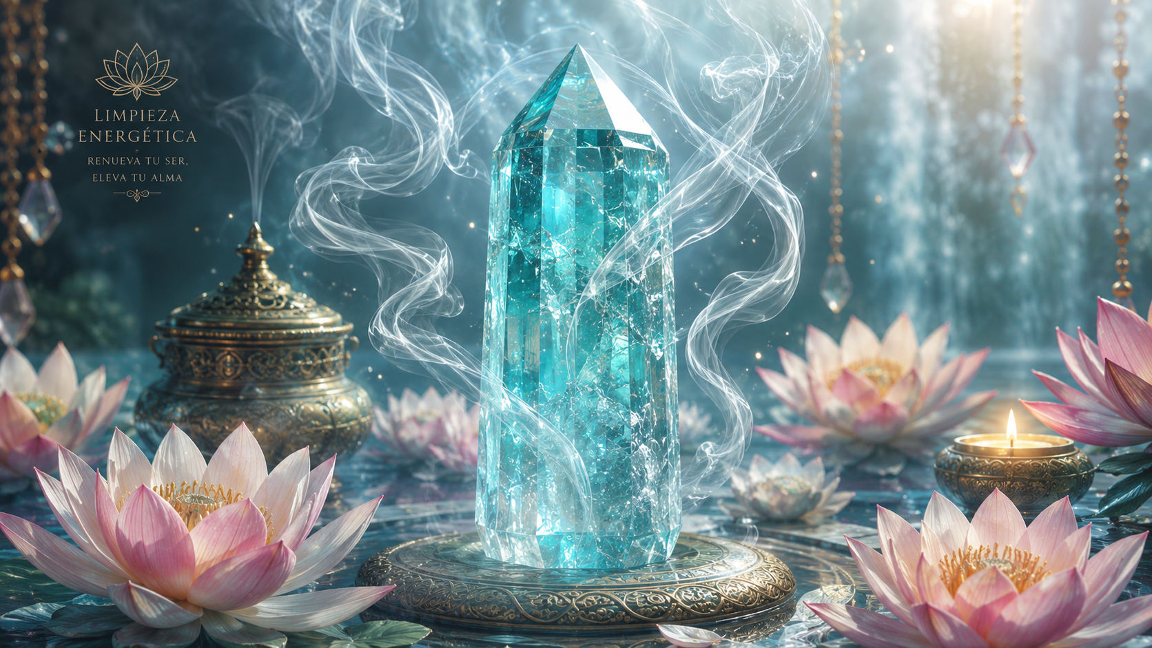 Pasa la gema por las volutas de humo de estas plantas vinculadas con los misterios del agua y la intuición superior. Visualiza cómo el humo suave abraza las facetas del cristal, desprendiendo cualquier residuo de amargura exterior.