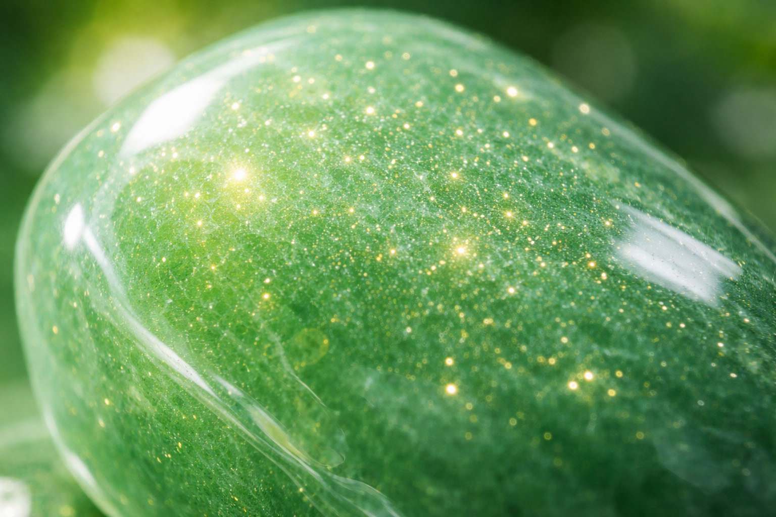 Cuarzo Aventurina Verde con pequeños destellos brillantes naturales, simbolizando el crecimiento y la buena fortuna en Umbral Astral.