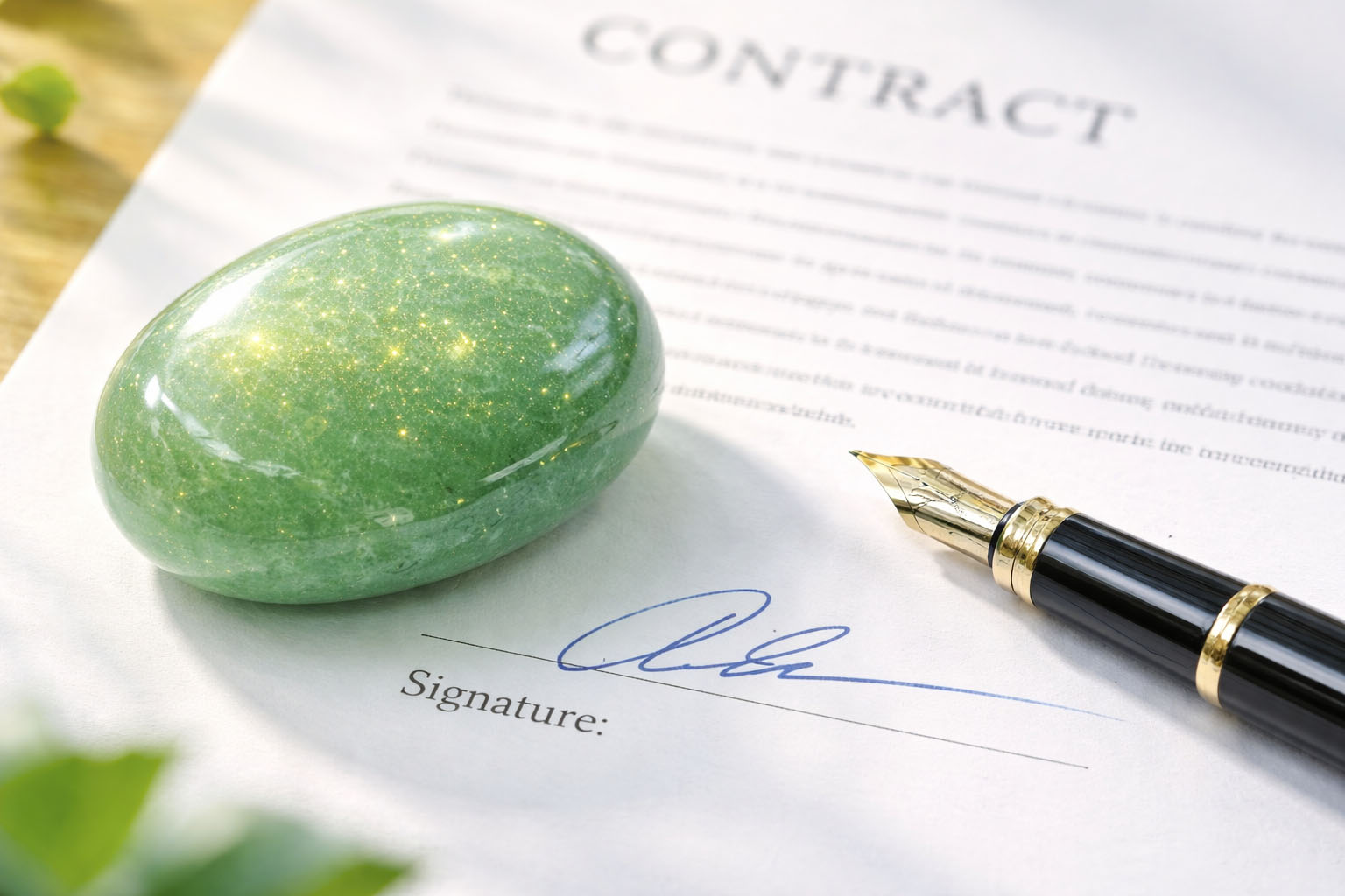 Aventurina Verde en el área de trabajo para atraer nuevos contratos y éxito profesional.