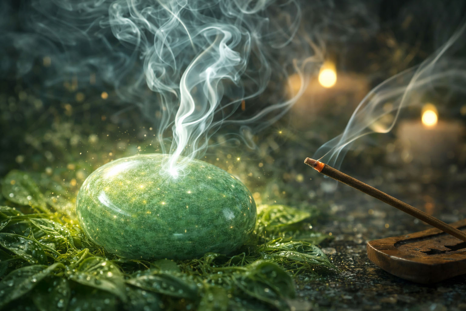 Pasa la piedra por el humo para limpiar las energías de duda que puedan haberse pegado al cristal. Es ideal para resetear la intención de la piedra antes de un evento importante o una reunión.