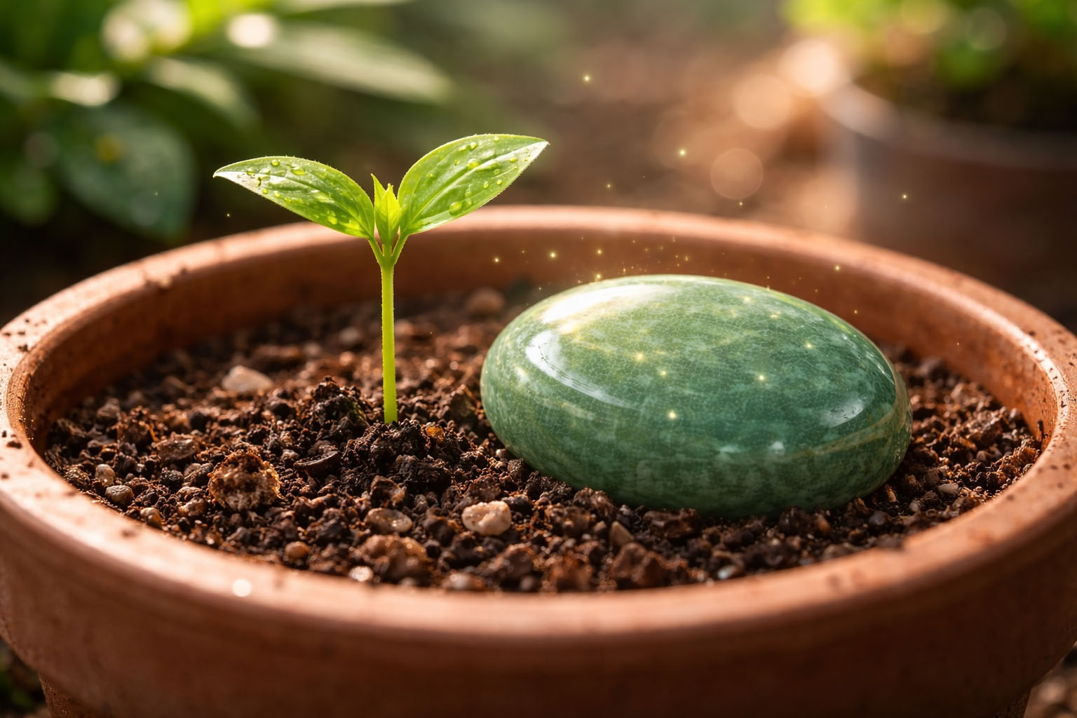 Entierra la piedra en una maceta donde estés cultivando algo nuevo (como semillas de albahaca o menta). La energía de vida de la planta recargará el cristal con una vibración de abundancia tangible.