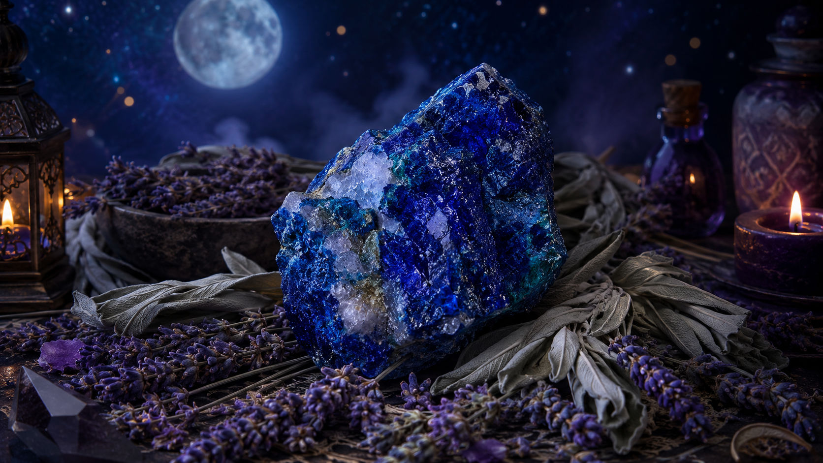 Recuesta la piedra sobre un nido de estas hierbas durante una noche completa para una purificación puramente etérea. Las propiedades místicas de las plantas absorberán la fatiga del mineral de una forma suave, seca y profundamente espiritual.
