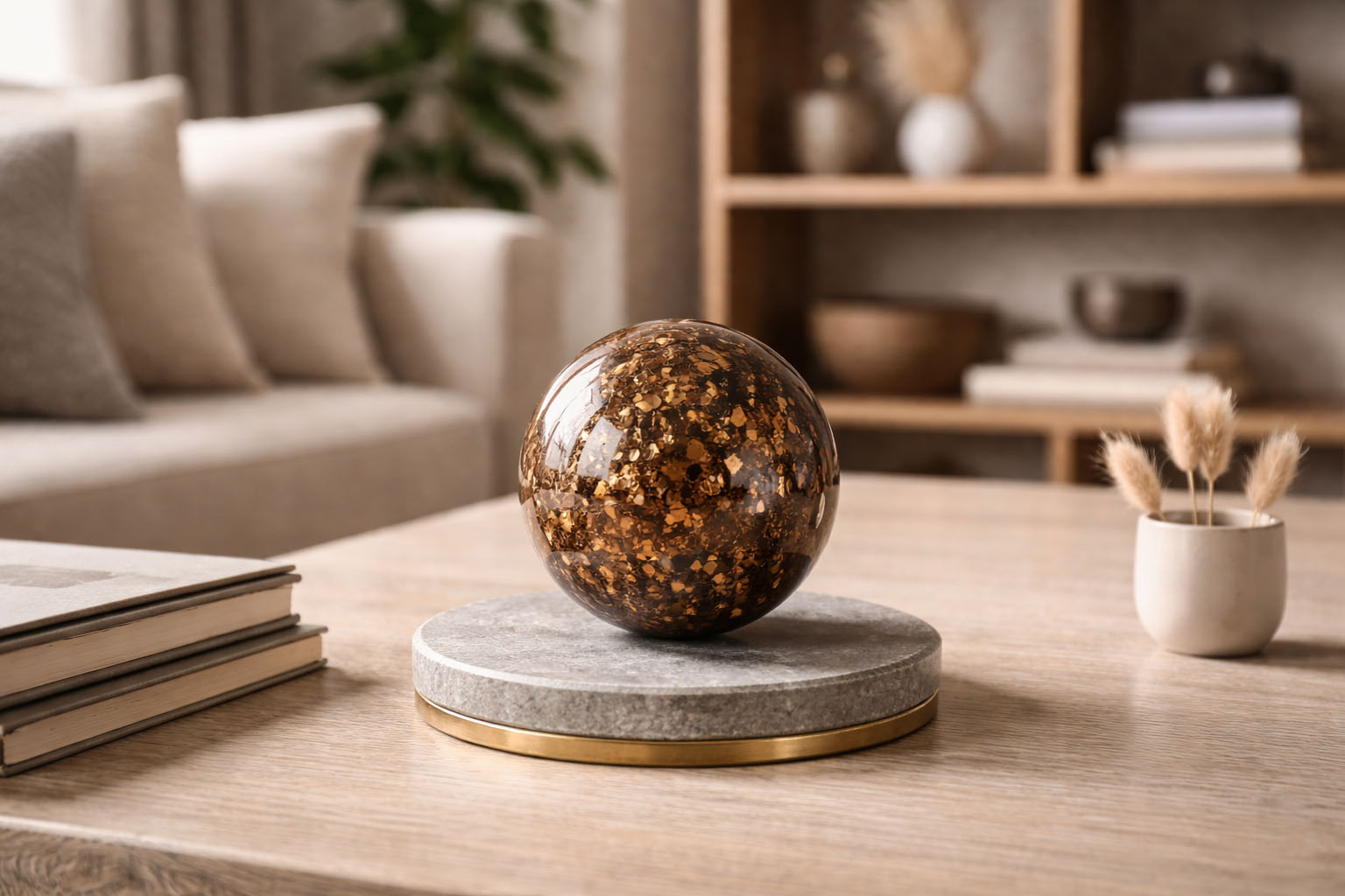 Esfera de Broncita en el salón para proteger el ambiente familiar de influencias externas negativas.