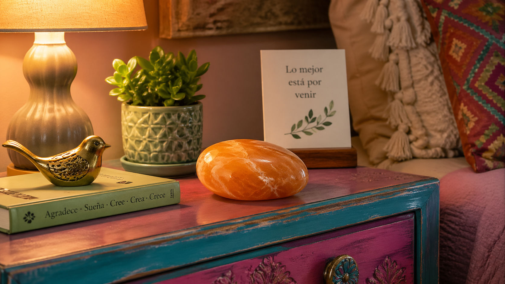 Calcita Naranja para fomentar un ambiente de juego positivo y una mente abierta.