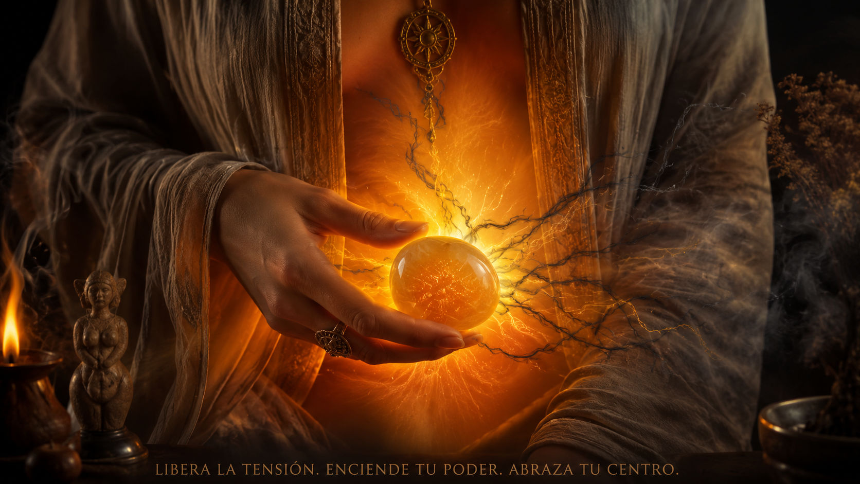 Piedra de Calcita Naranja disolviendo nudos de tensión emocional con una suave energía color miel.