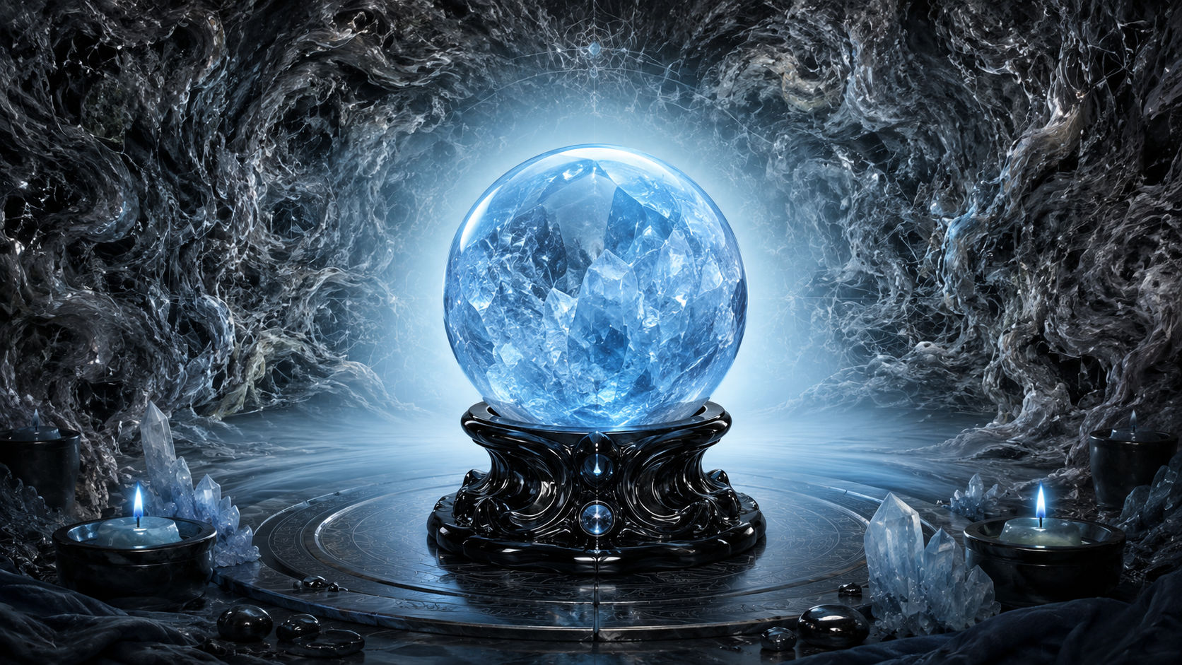 Esfera de Celestina proyectando un aura de luz pacífica para inducir el silencio interior.