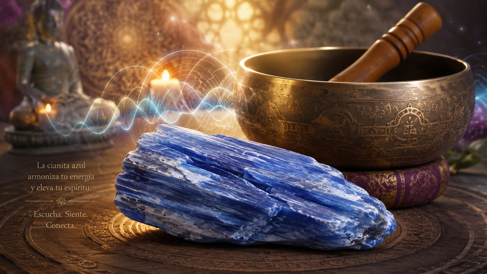 Coloca la gema frente a un emisor de sonidos místicos o cuencos tibetanos mientras se entonan cánticos sagrados. Las vibraciones acústicas sintonizan los átomos del mineral con las esferas celestiales de donde es originario.