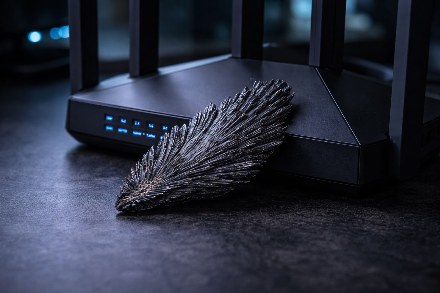 Cianita Negra junto al router para ayudar a filtrar la estática y el ruido de las señales digitales.