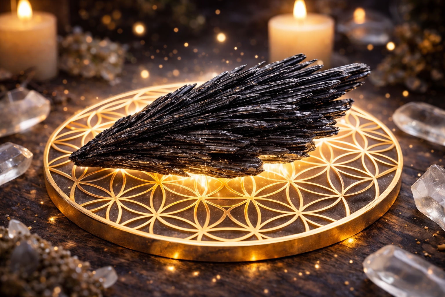 Colócala sobre un símbolo de la Flor de la Vida para que su estructura fibrosa resuene con el orden fundamental del universo. Este método alinea la piedra con patrones de alta frecuencia, optimizando su capacidad de alineación de chakras.