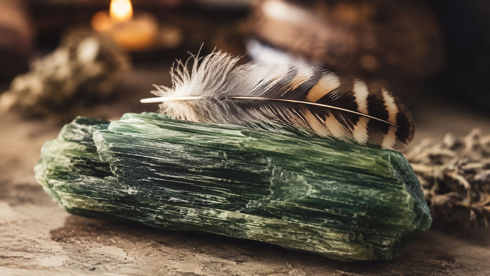 Pasa una pluma de ave silvestre sobre las estrías de la piedra orientándola hacia el punto cardinal Este. Este ritual despierta la capacidad del cristal para sintonizar con los vientos astrales y los mensajes de los guías.