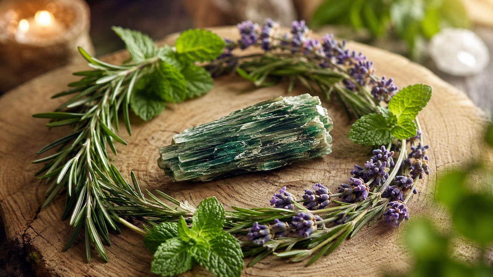 Coloca tu cristal en el centro de un pequeño círculo formado por hojas frescas de romero, menta y lavanda durante una tarde. La energía viva de las hierbas recargará el núcleo del cristal, afinando su conexión con el reino elemental.