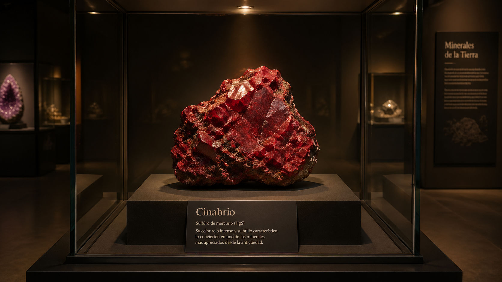 Cinabrio exhibido con seguridad para irradiar poder de transmutación al ambiente.