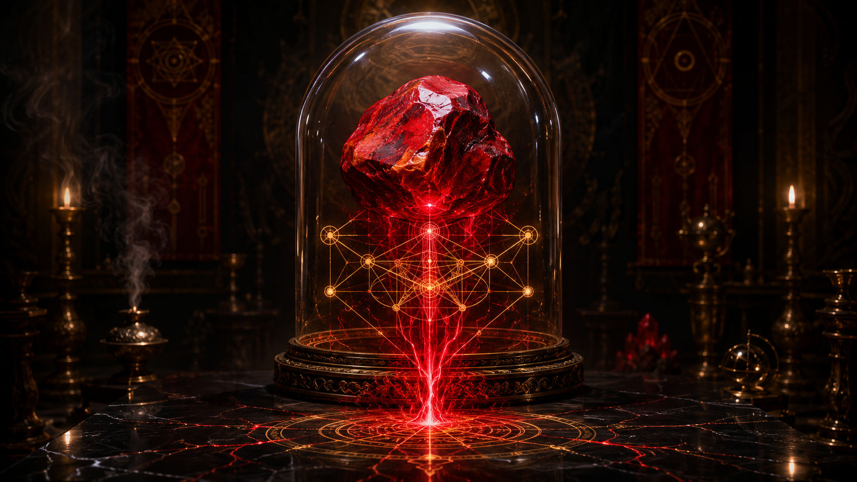 Piedra de Cinabrio fijando las intenciones espirituales en la realidad material.