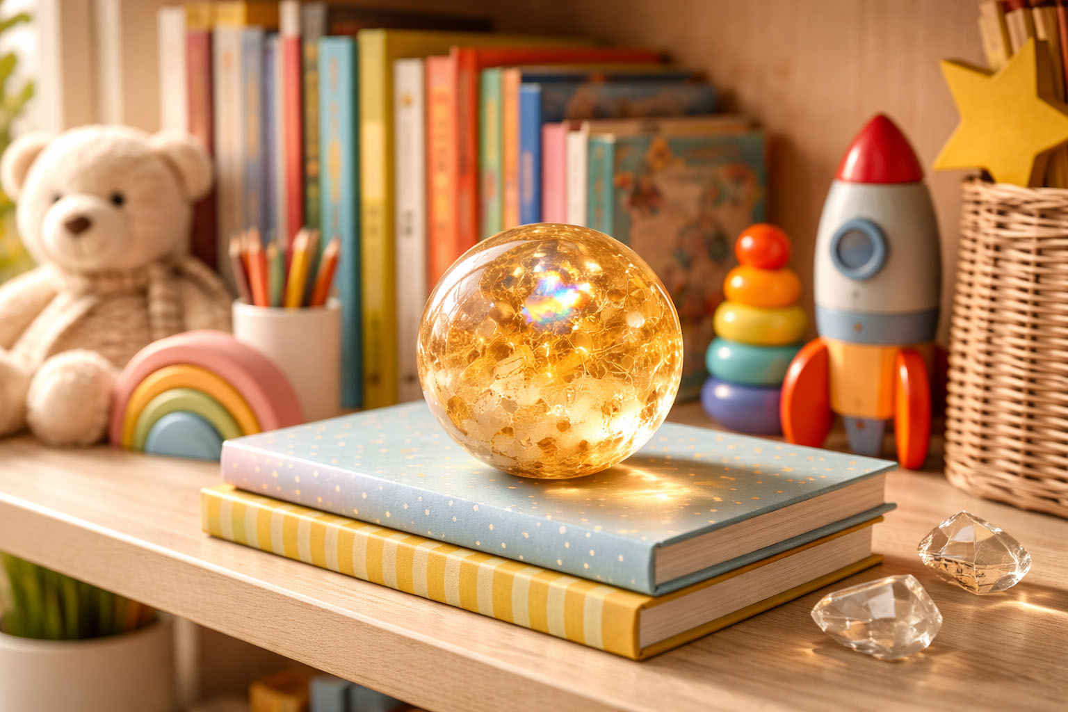 Esfera de Citrino para mantener un ambiente de juego, aprendizaje y felicidad.