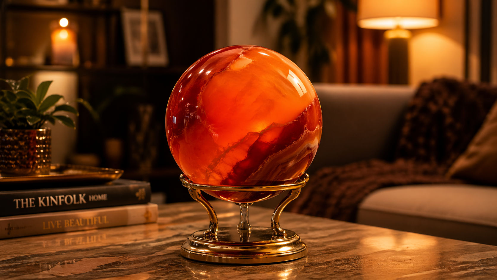 Esfera de Cornalina para fomentar conversaciones animadas y una atmósfera vibrante.