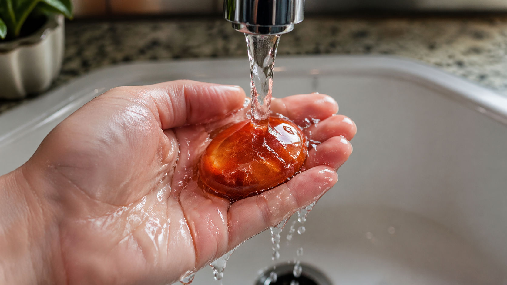 Lava la piedra con agua fría para