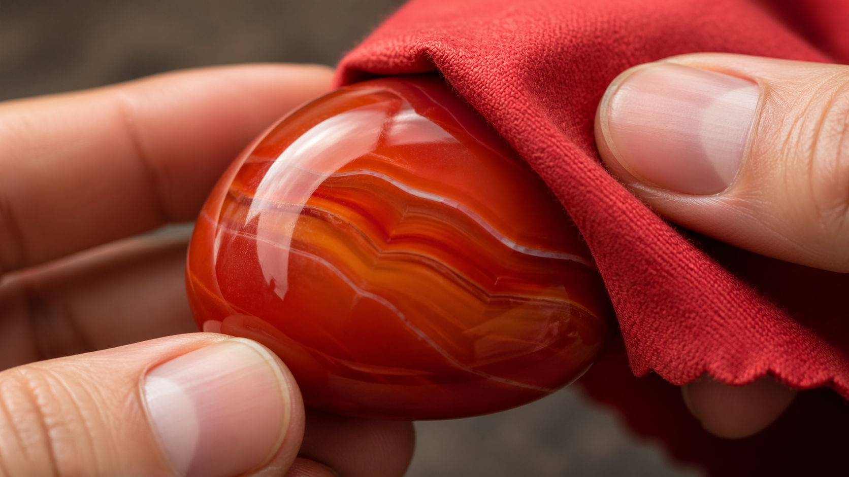 Frota la piedra enérgicamente con una tela de color rojo para activar sus electrones superficiales y limpiar su aura. Este método físico-esotérico despierta la