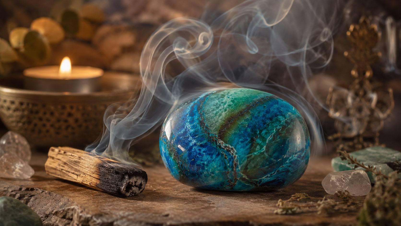 Pasa el cristal a través del humo sagrado de estas maderas para disolver las energías densas acumuladas.