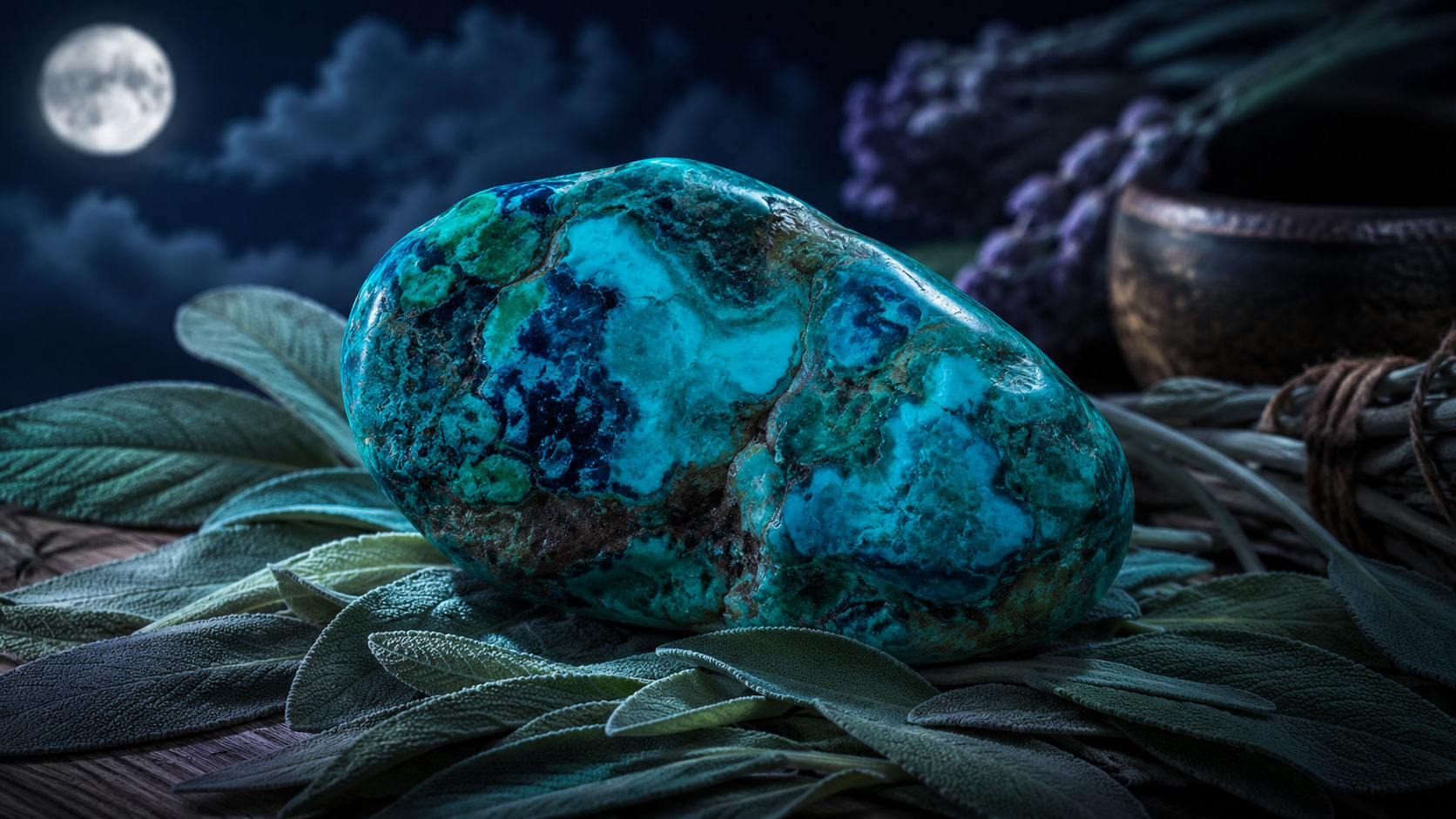 Coloca la piedra sobre una cama de hojas de salvia durante toda una noche para que la planta extraiga la fatiga del mineral. Este método limpia la piedra de manera orgánica sin estresar su delicada superficie azulada.