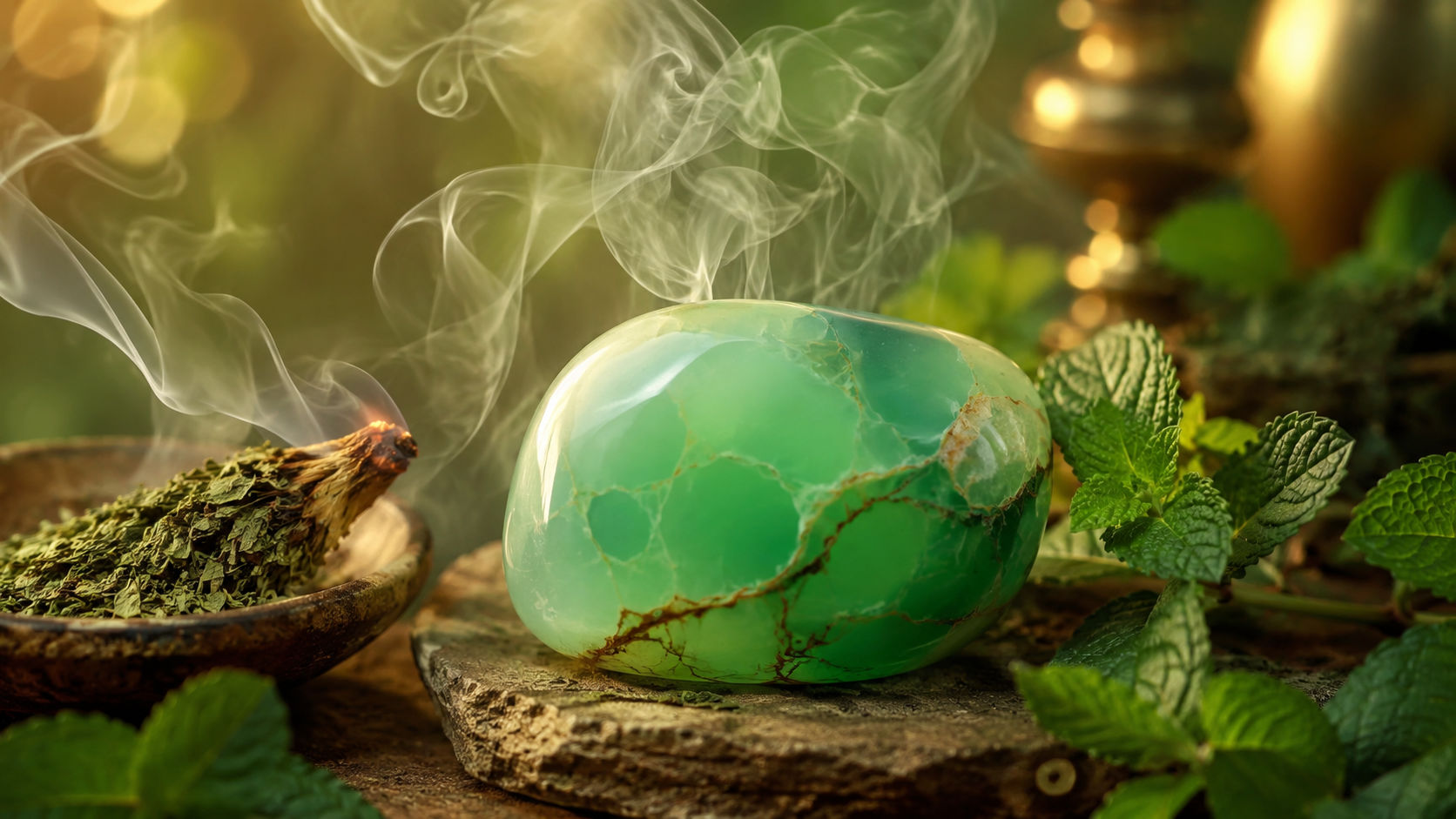 Envuelve el cristal en el humo sagrado de estas hierbas medicinales para transmutar cualquier adherencia astral discordante. Mueve la gema en círculos hacia la izquierda sobre el humo para descargar los dolores guardados, y hacia la derecha para bendecirla.