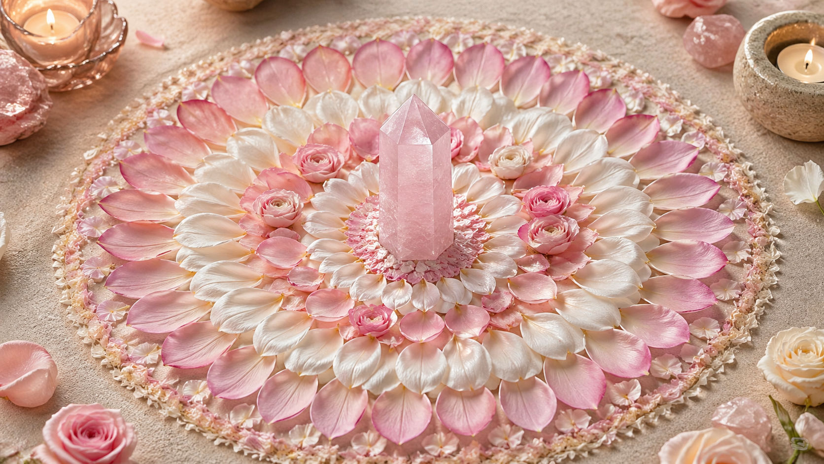 Punta de Cuarzo Rosa para meditar sobre el perdón y la apertura del corazón.