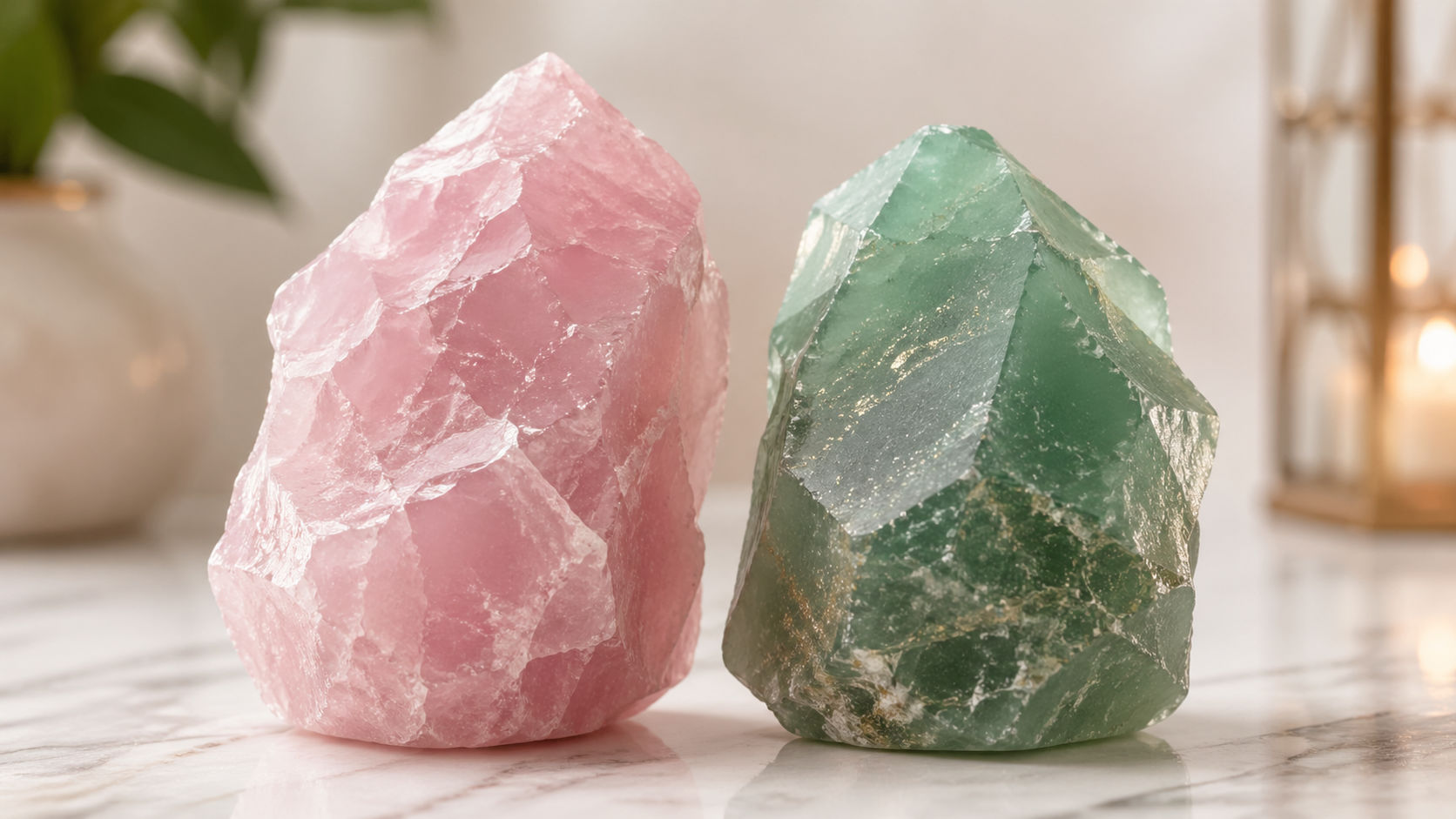 Coloca el Cuarzo Rosa junto a la Aventurina para crear un circuito de salud cardíaca y crecimiento personal. La energía verde actúa como un fertilizante que expande la potencia del rosa.