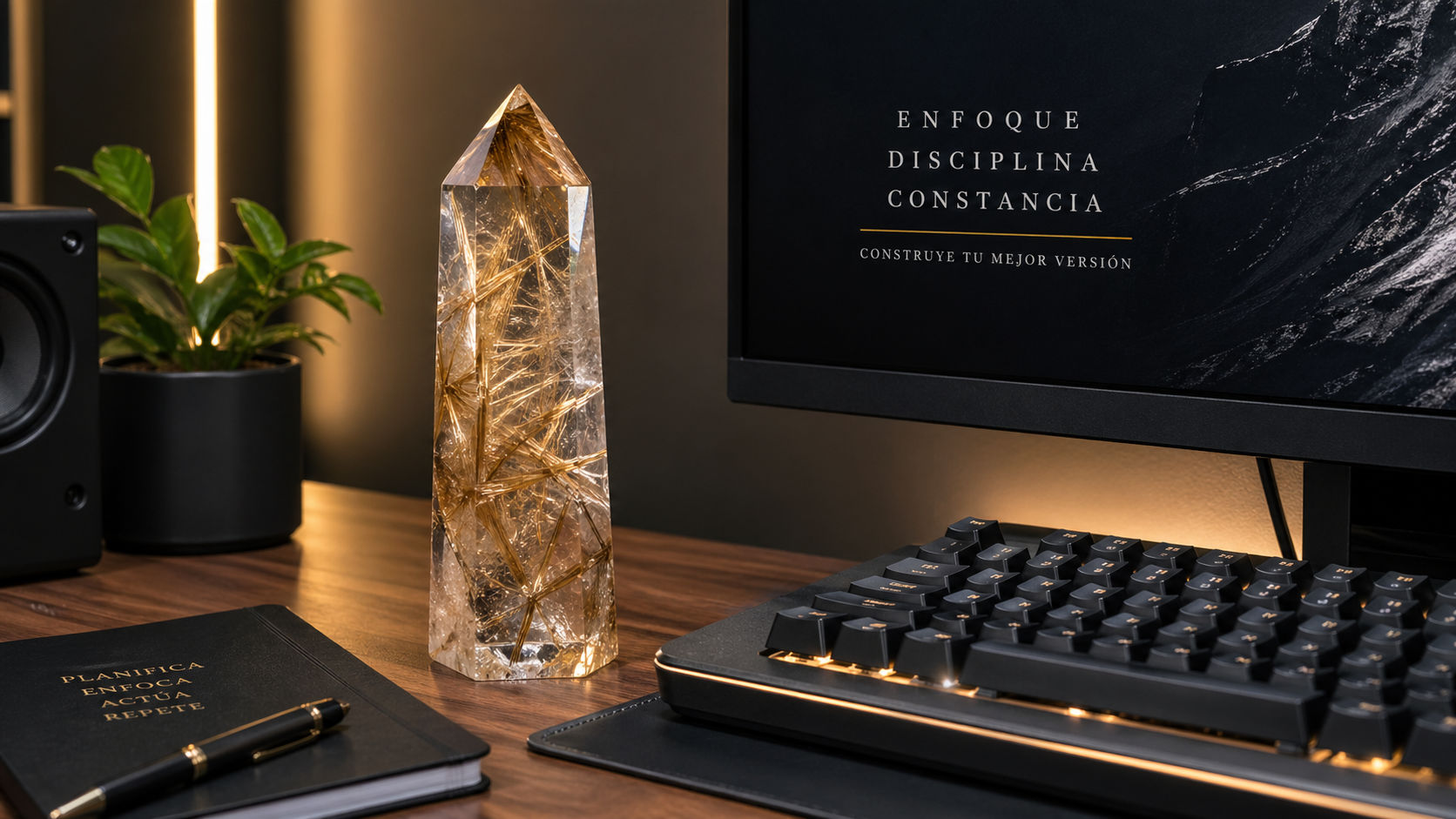 Cuarzo Rutilado en el puesto de trabajo para mejorar el enfoque técnico y la resolución de bugs.