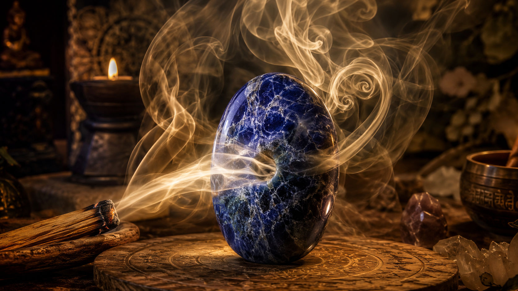 Envuelve el cristal en las volutas aromáticas del humo sagrado, visualizando cómo se desprenden las larvas mentales del entorno. Pasa la piedra por el humo al menos siete veces mientras sostienes una intención de ordenamiento espiritual.