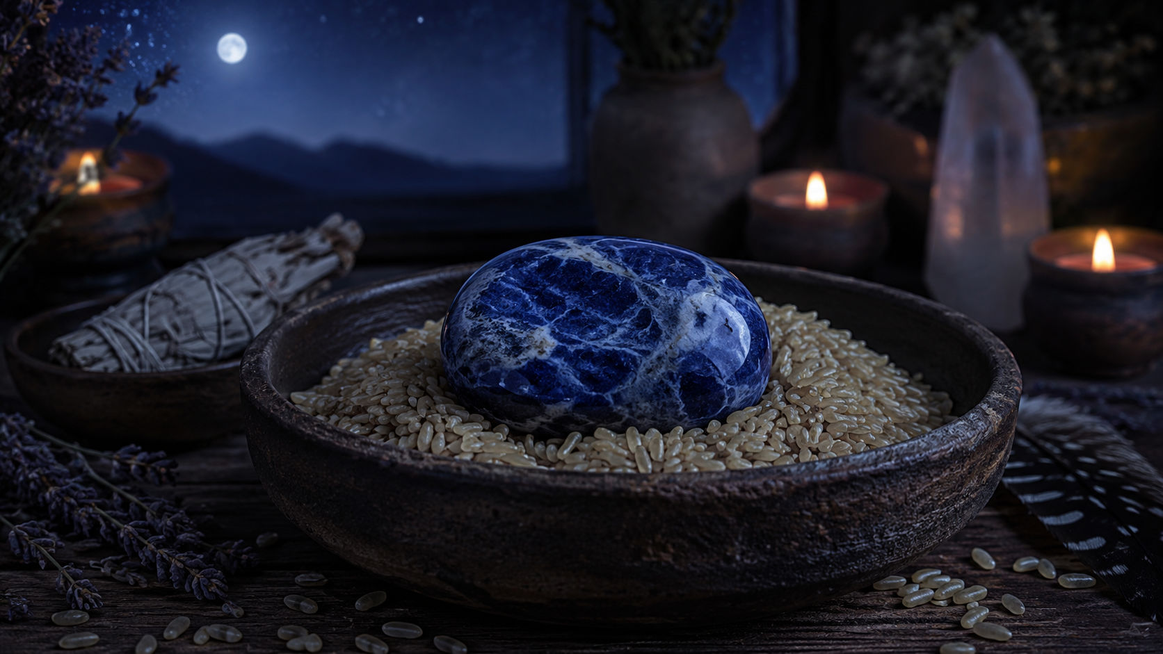 Introduce la piedra en un tazón lleno de arroz durante una noche completa bajo el techo de tu hogar. El grano absorberá las vibraciones densas y discordantes que la gema haya retenido durante tus jornadas de meditación.