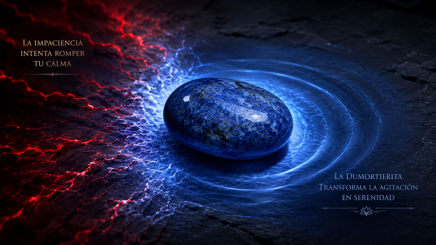 Piedra de Dumortierita disolviendo ondas de impaciencia para brindar paz y constancia.