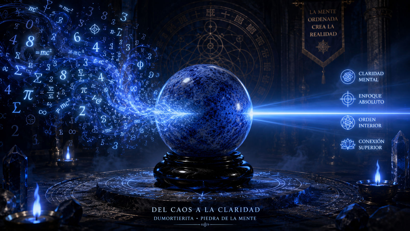 Esfera de Dumortierita filtrando la sobrecarga de datos para mantener la claridad cognitiva.