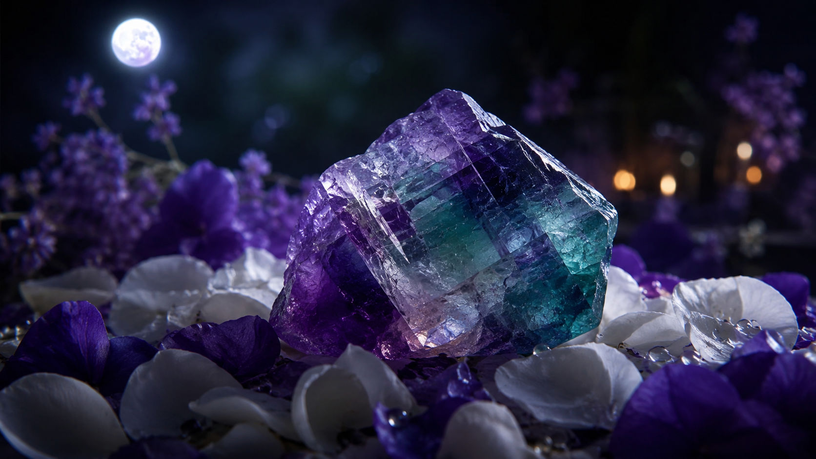 Descansa la gema sobre pétalos frescos durante una noche para que la pureza del reino vegetal absorba la saturación mental acumulada. Este método limpia el cristal de forma orgánica y amorosa, respetando su suavidad mineral.