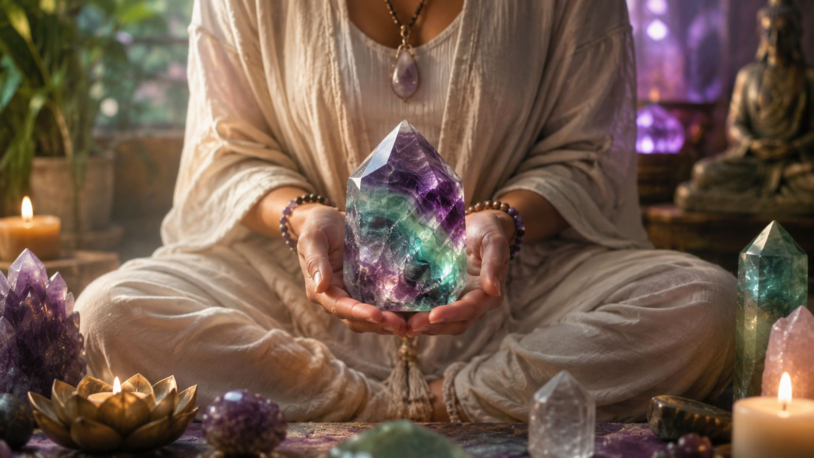 Sostén el cristal entre tus manos, cierra los ojos y visualiza una luz blanca purísima que entra por su cúspide, encendiendo cada una de sus bandas de color. Este método asocia tu propia intención mágica con la vibración original de la gema, sintonizándolas.