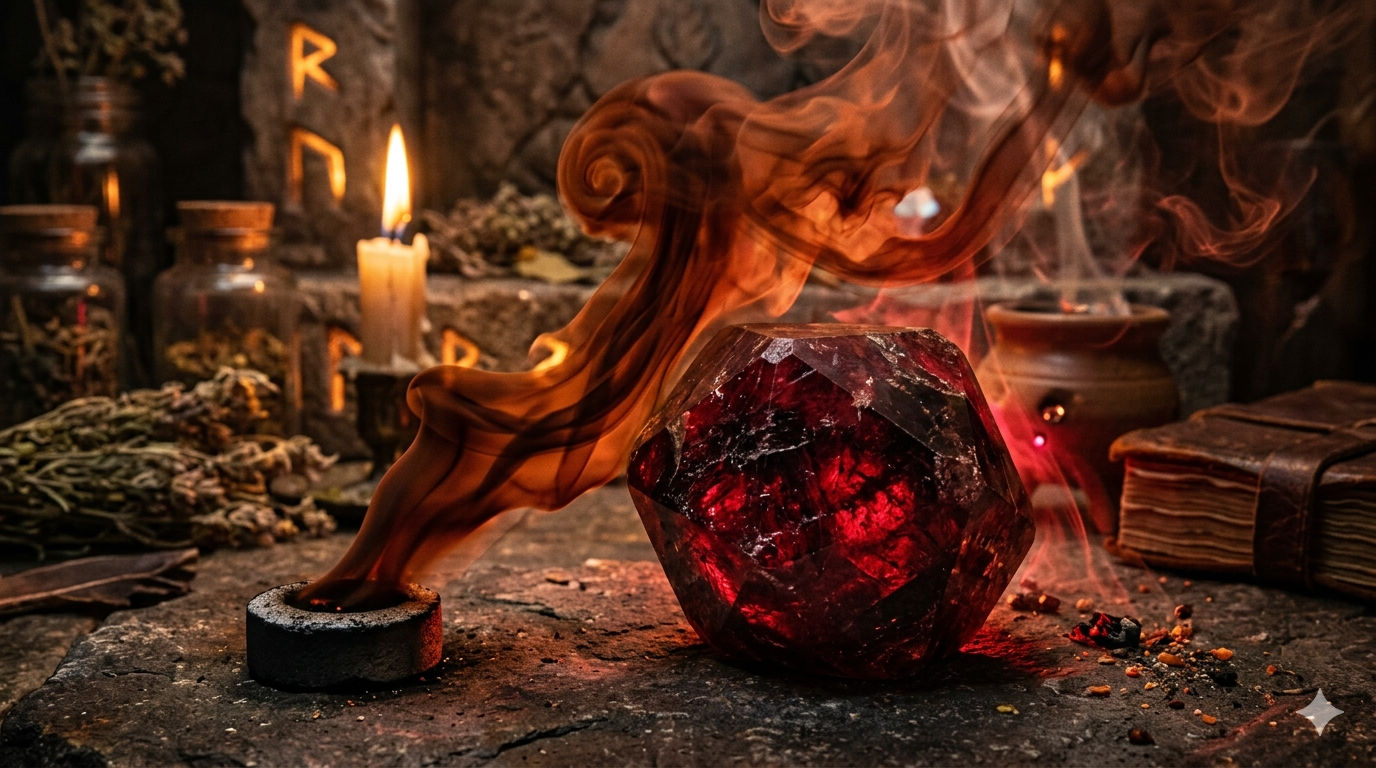 Pasa la piedra por el humo de resinas fuertes para reafirmar su función de escudo y protección contra el drenaje energético. Es ideal para limpiezas rápidas después de interactuar con personas que absorben demasiada energía.