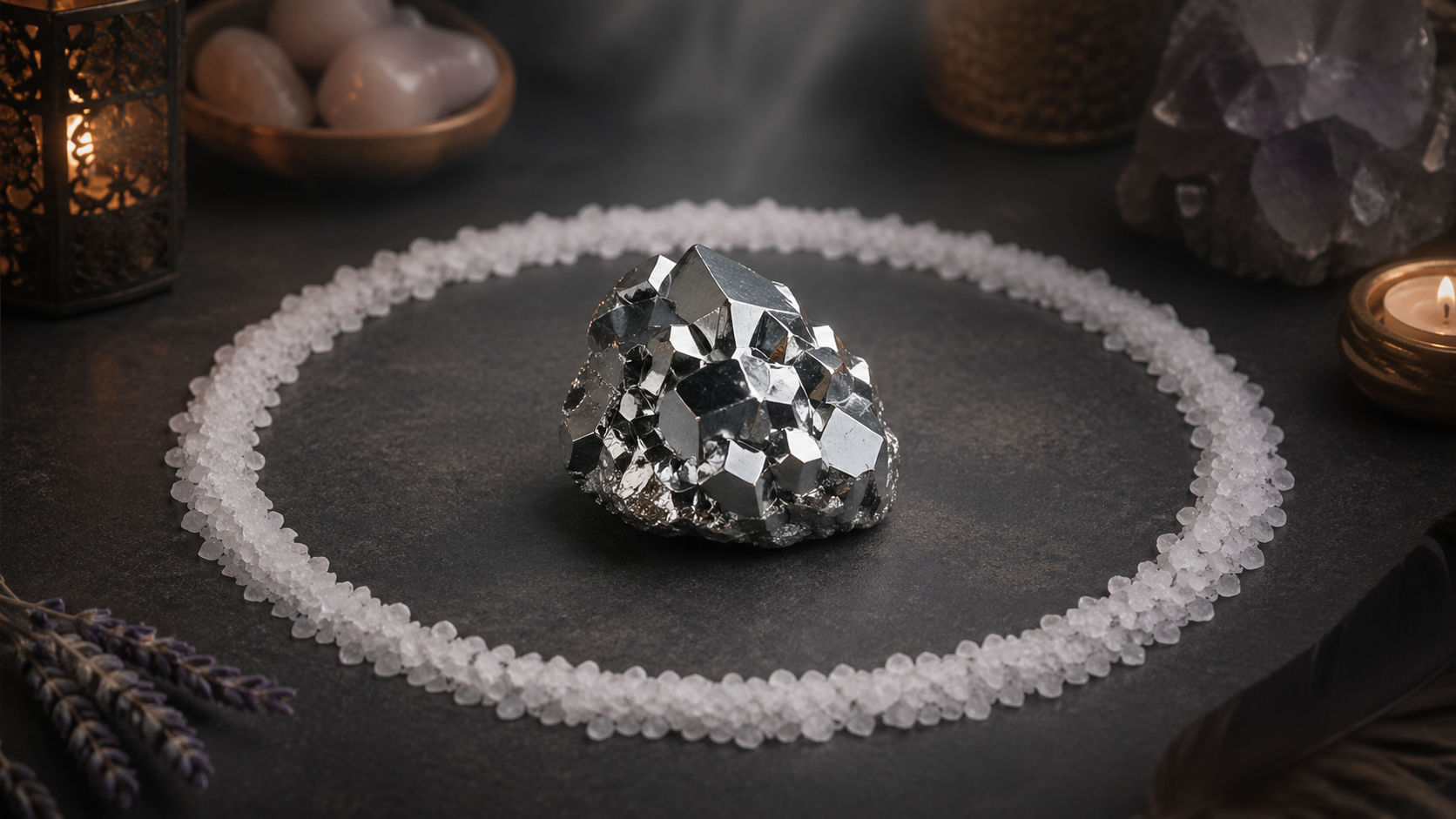 Rodea la piedra con un anillo de sal, pero no permitas que la sal toque el cristal para evitar la corrosión. La sal actuará como un drenaje para las densidades que el escudo ha interceptado durante el día.