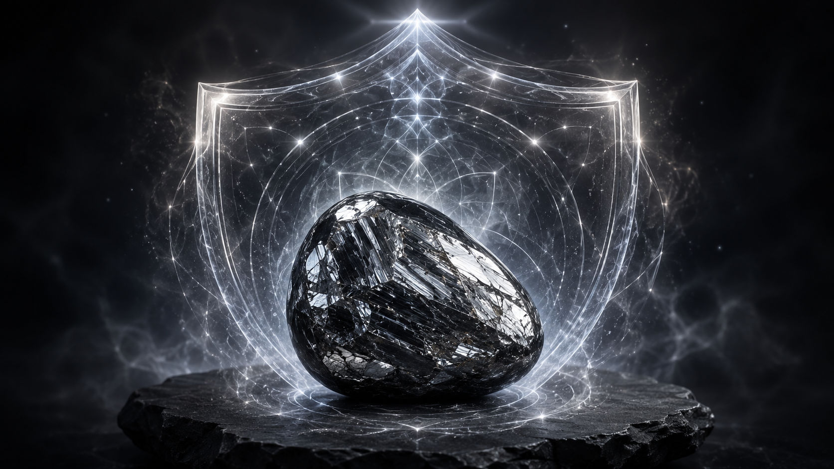 Piedra pulida de Hematita Especular generando una coraza de protección y firmeza mental.