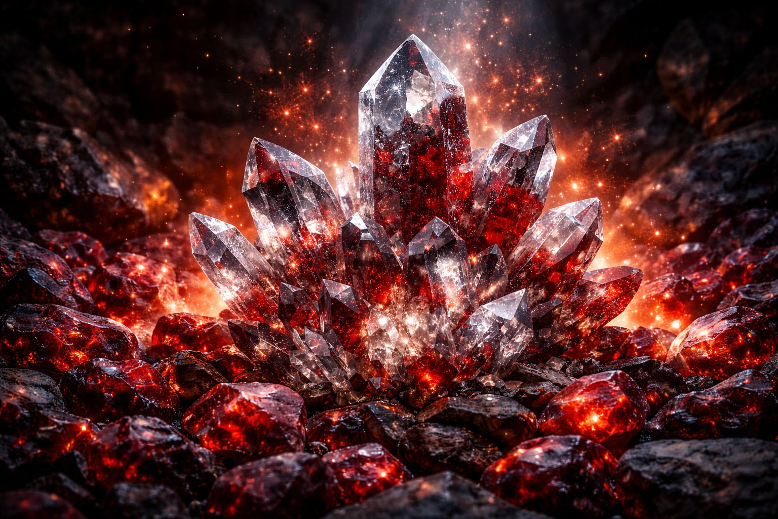 Coloca la Hematita cerca de piedras de Granate para reactivar su fuego interno y su capacidad de vigorizar el cuerpo físico. Esta combinación actúa como un