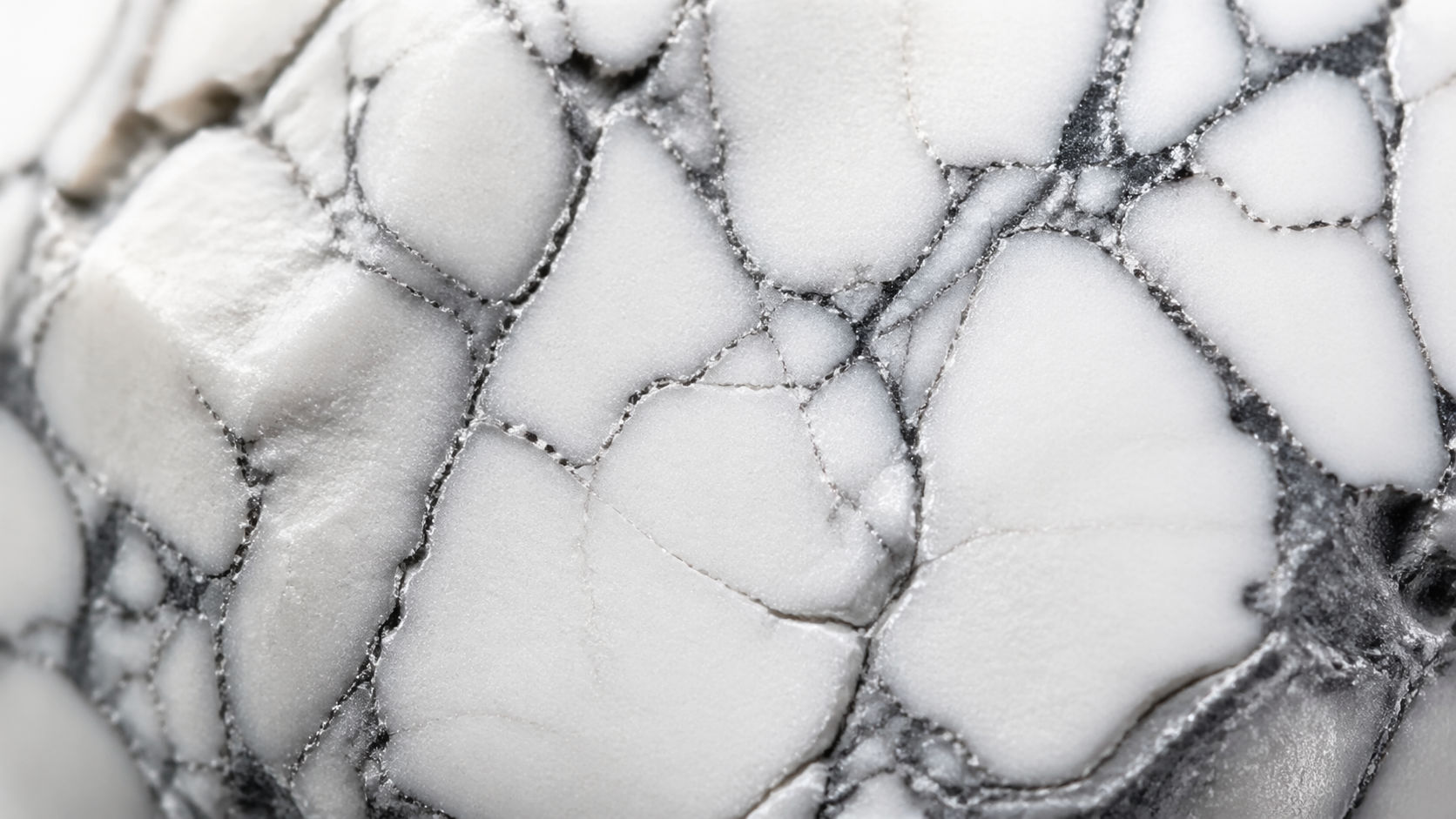 Piedra Howlita blanca con vetas grises naturales, irradiando una frecuencia de serenidad y silencio para Umbral Astral.