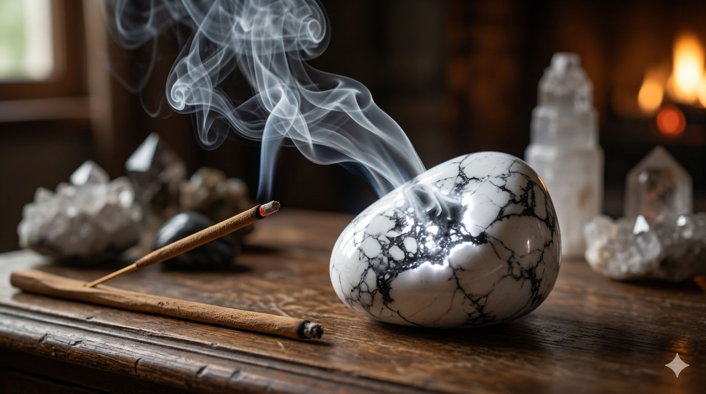 Pasa la piedra por el humo para que la fragancia y la vibración del aire limpien sus poros energéticos.