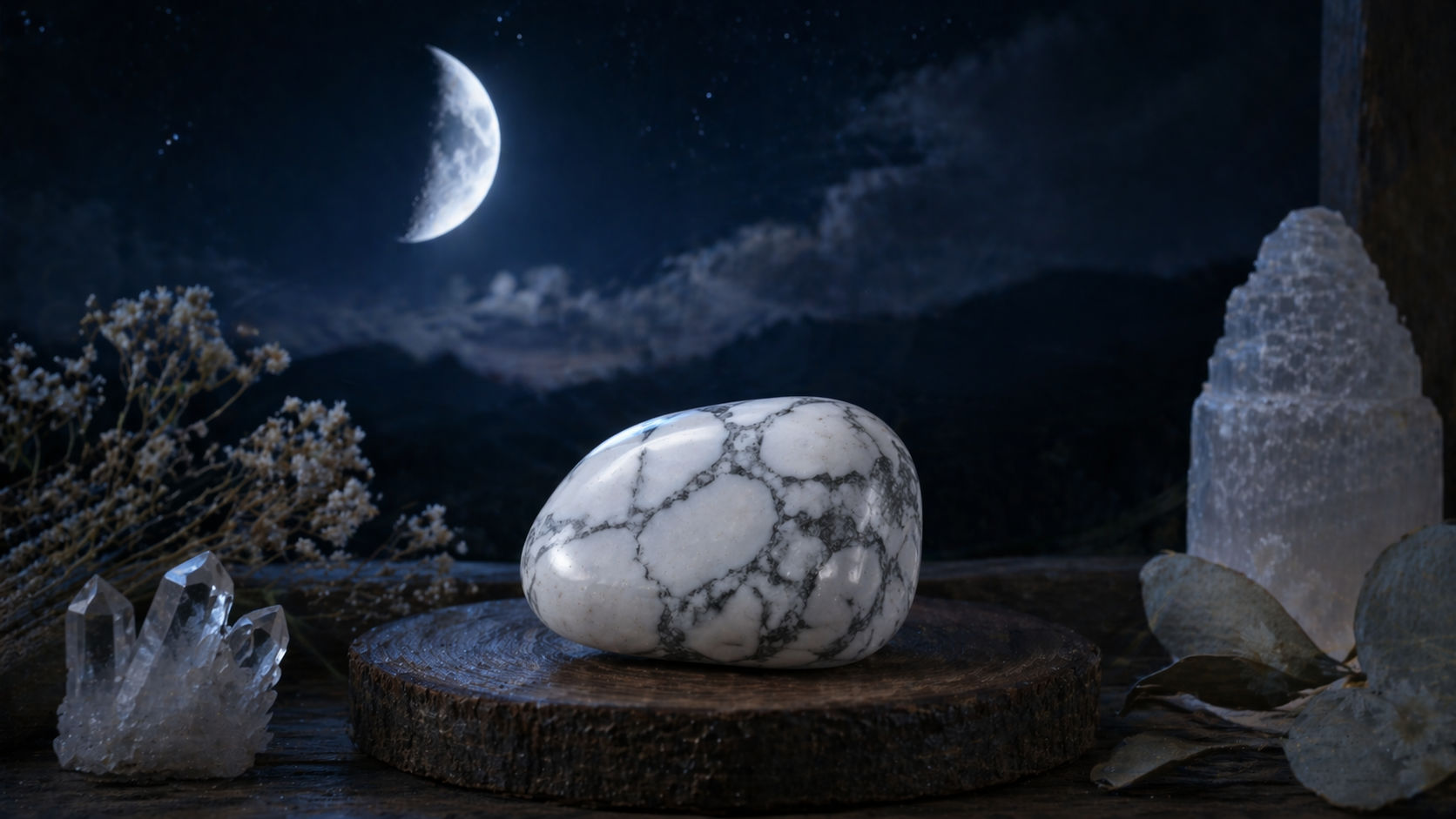 Expón el cristal a esta fase lunar para reforzar su capacidad de disminuir el ruido y las tensiones. La energía menguante resuena con la función de la Howlita de reducir el caos interno.