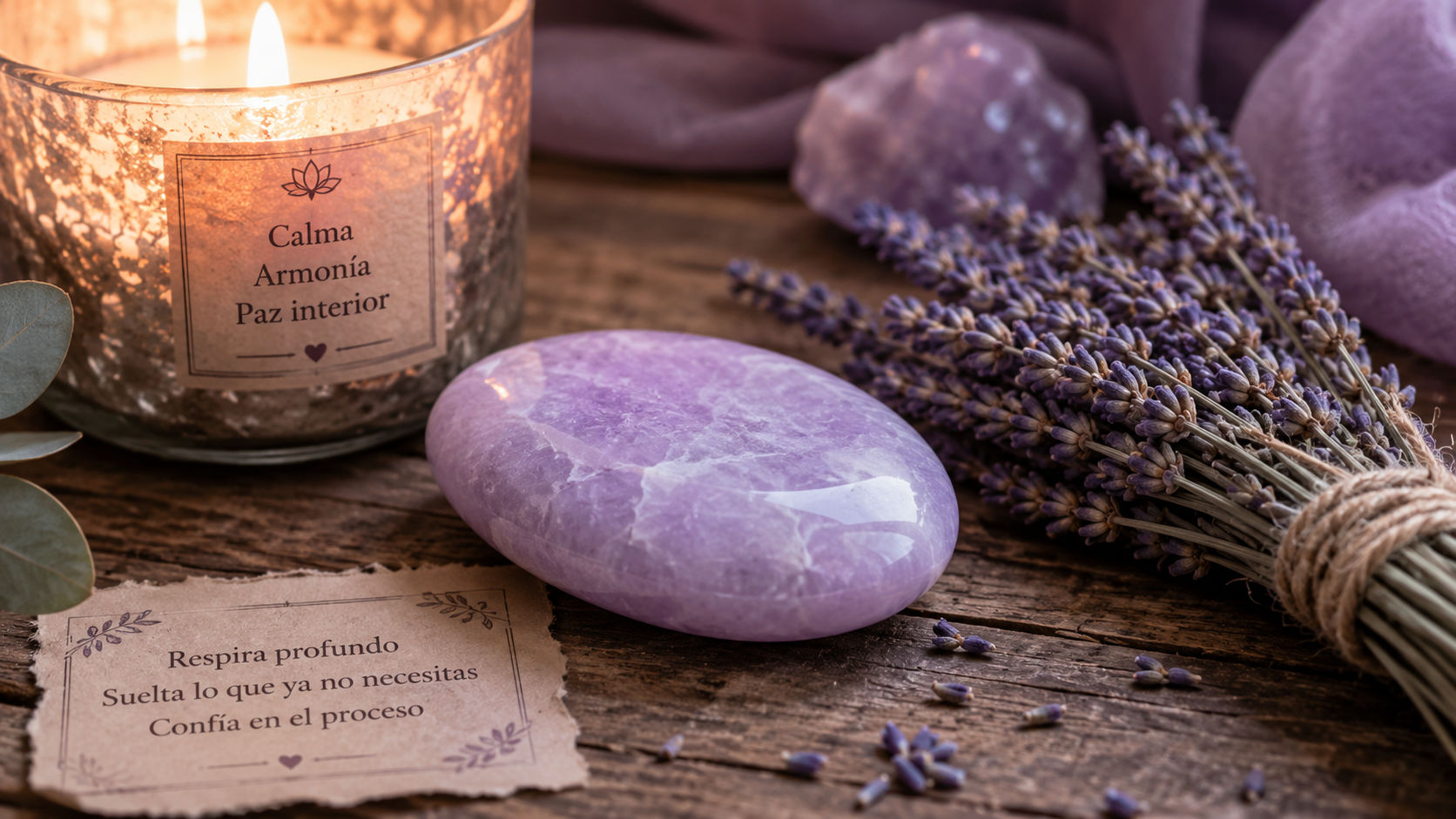 Jade Lavanda junto a la cama para pacificar los pensamientos y asegurar un sueño sagrado.