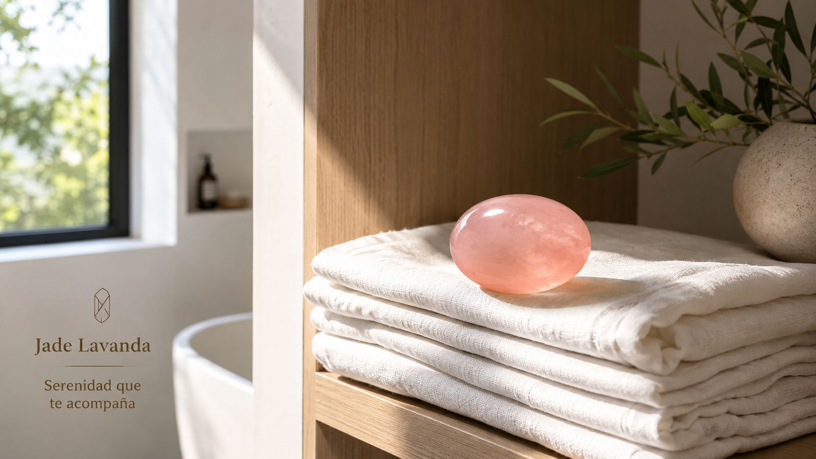 Cabujón de Jade Lavanda dispuesto junto a textiles suaves para cargar el ambiente con energía de autocuidado.