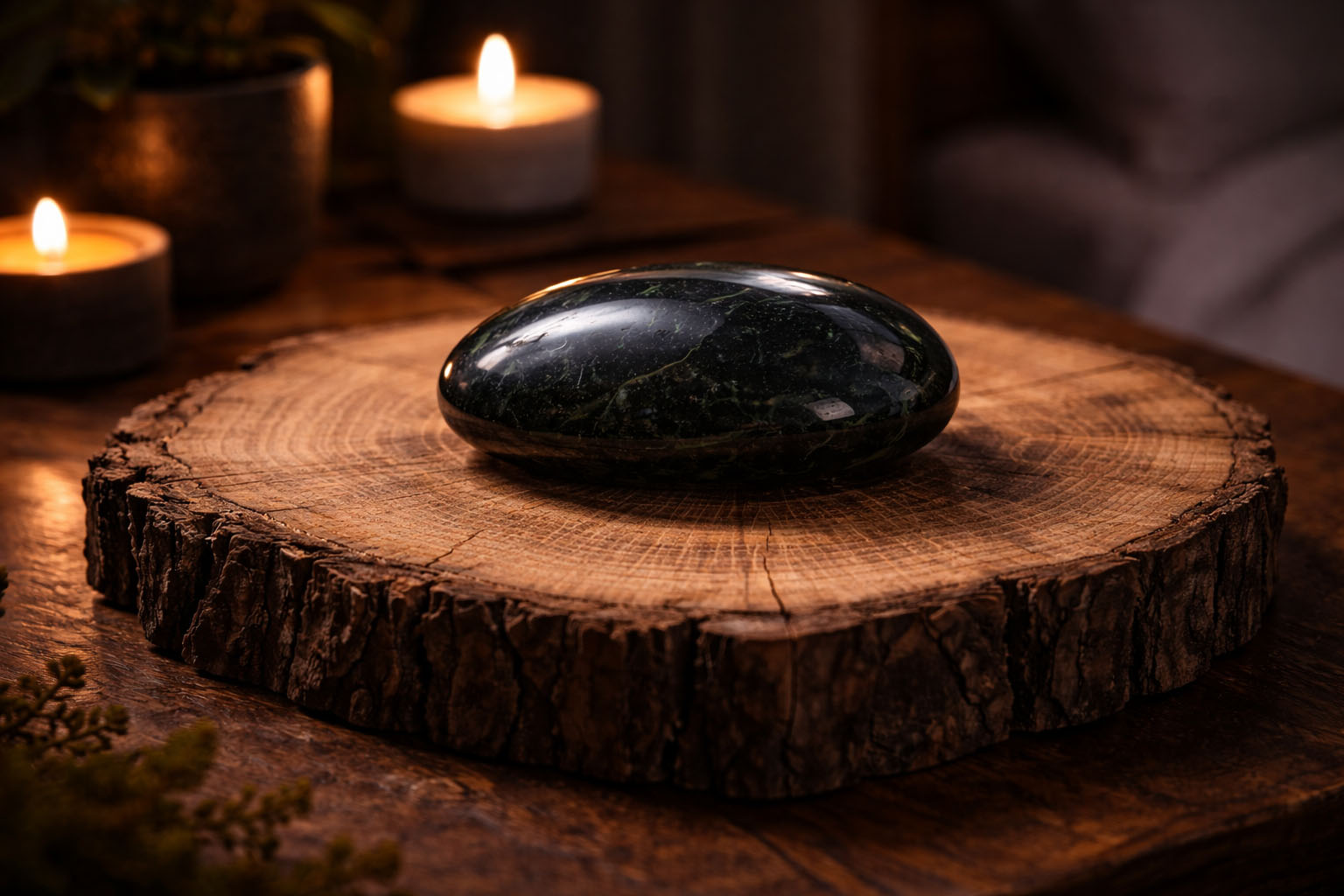 Coloca el Jade sobre un trozo de madera natural (como roble o cedro) durante una noche. La energía orgánica de la madera resuena con la naturaleza terrestre del Jade, potenciando su estabilidad.